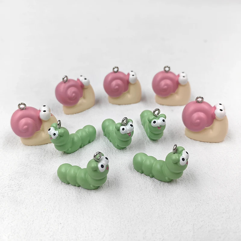 10pcs Cute Caterpillar Snail Animals Charms for Jewelry Making Handmade Resin Pendants Crafts DIY Earring Keychain C263