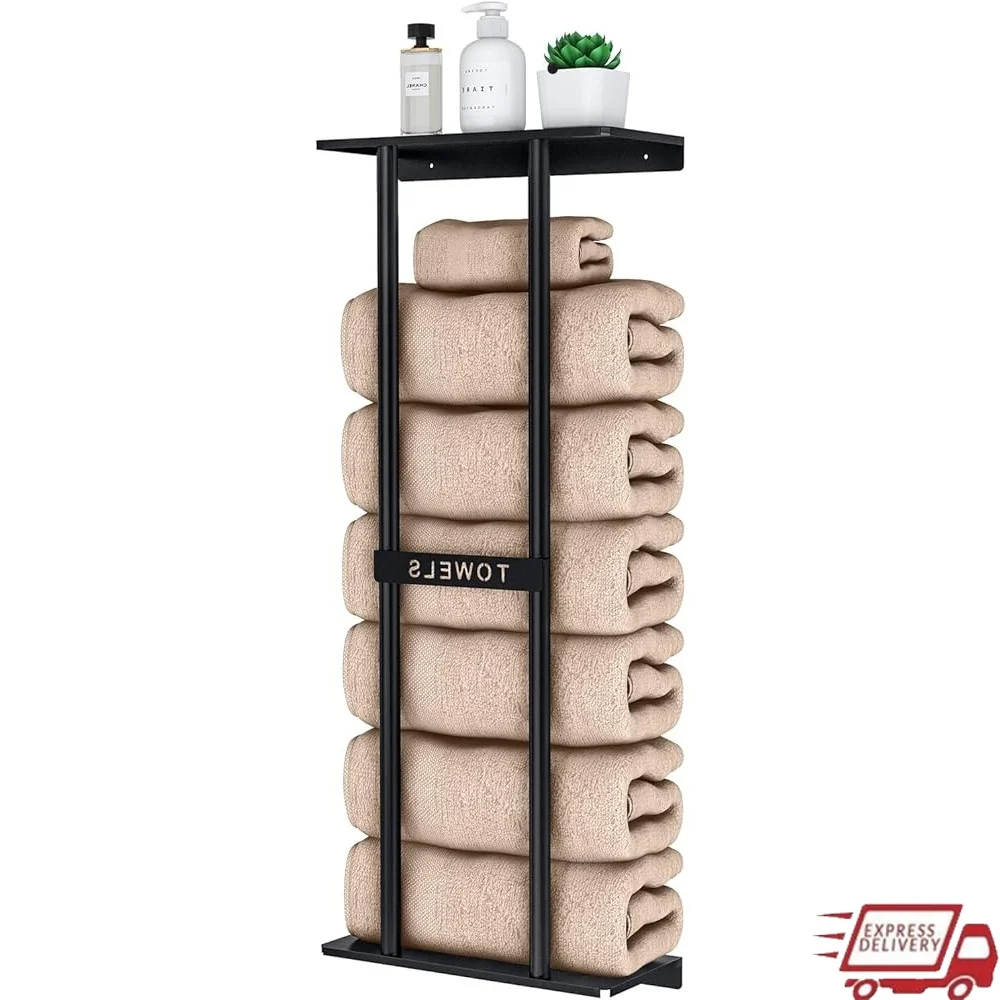 

Настенная полка для хранения полотенец с полкой, банные полотенца, вмещает 6 больших полотенец, компактный органайзер для ванной комнаты
