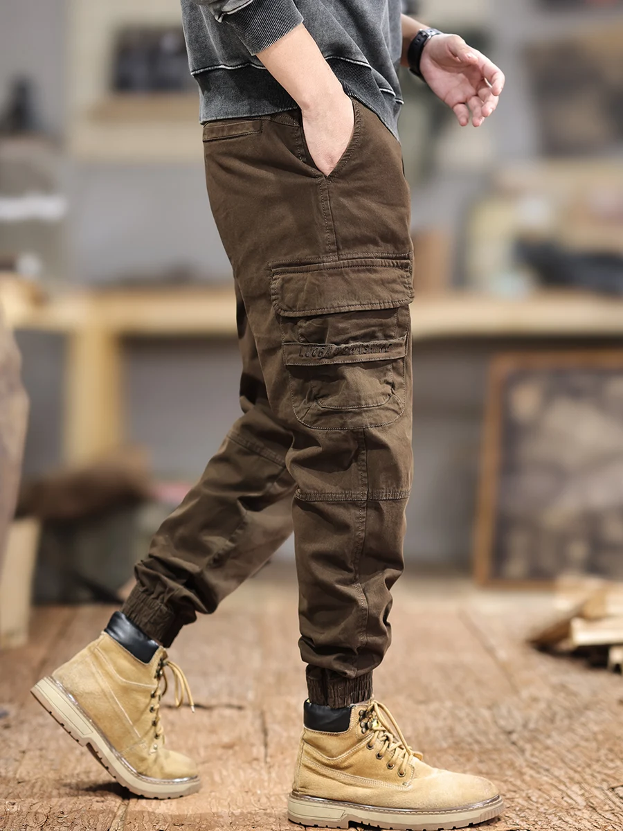 

Retro American Work Pants Men's Slim Fit Casual Outdoor Multi ket Leisure Trousers Autumn Faion Brand Youth Long Pants