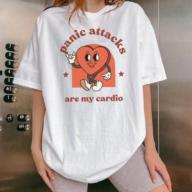 Panic Attacks Are My Cardio T Shirt Funny Meme Saying Quote Sarcasm Mental Health