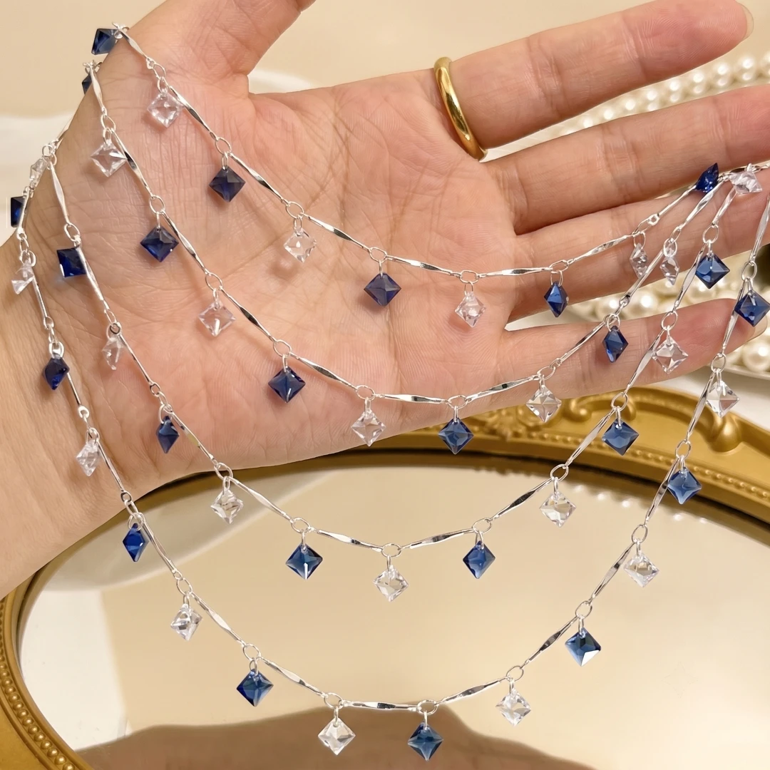 Chaînes de fabrication de bijoux en argent de 0,5 m/1 m, breloques pendantes en strass, chaîne câble, apprêts de bijoux pour colliers et bracelets de cheville DIY