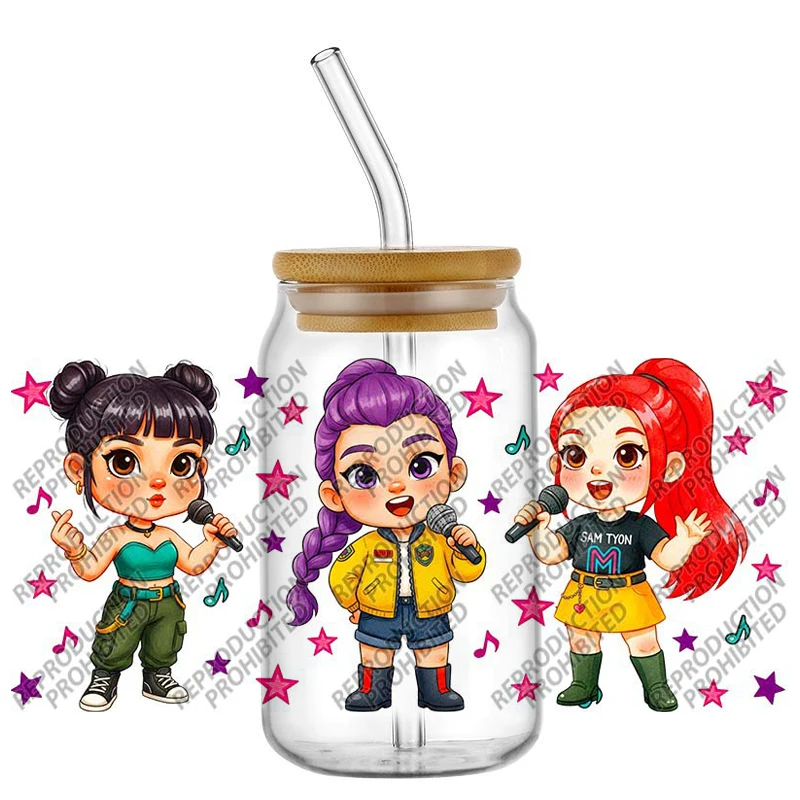 新しいKPOP漫画ハンターデザイン簡単剥離防水パーティーDIYデカール3D転写uvdtfタンブラーステッカー16オンスuv dtfカップラップ