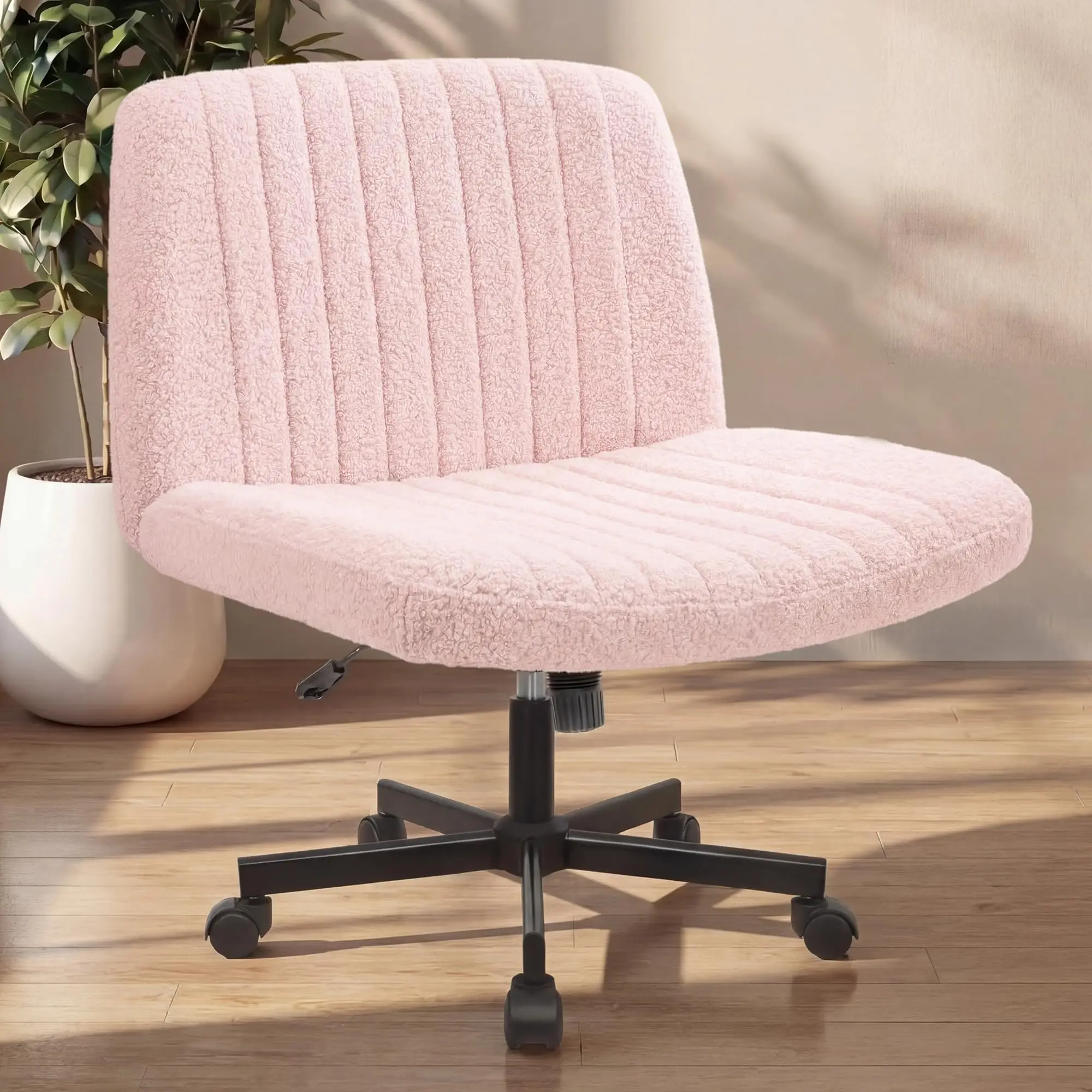 Criss Chair with Wheels, Wide Comfy Desk Seat, Teddy Pink