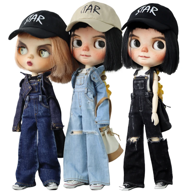 For Blythe Doll Clothes Ripped Strap Jeans for Ob24 Ob22 Azone Dolls Outfit Pants