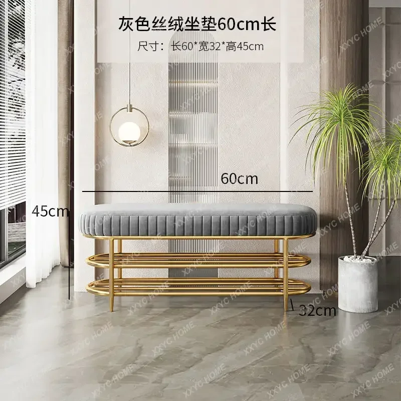 Veludo mudando sapatos fezes, armários de sapato com almofada macia, Home Doorway Bench, Light Rack, luxo