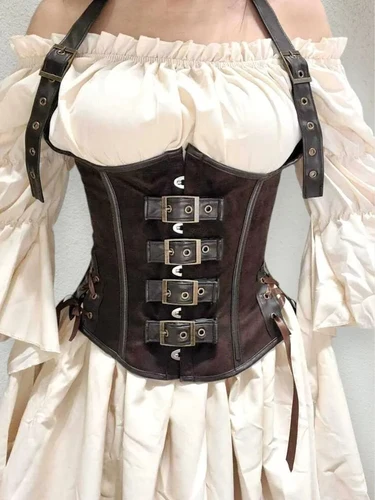 Corsé de cuero PU para mujer, corsé Steampunk Sexy, Top con cuello Halter, ropa moldeadora, corpiño con Control de barriga, disfraz de Halloween con cordones