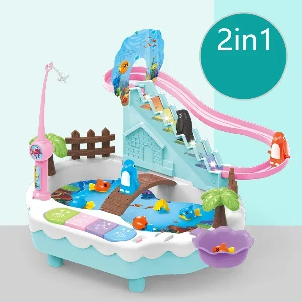 مجموعة ألعاب الصيد الكهربائية: متسلق البطريق 2 في 1 مع أضواء. هدية تعليمية تفاعلية لمتعة التعلم بين الوالدين والطفل