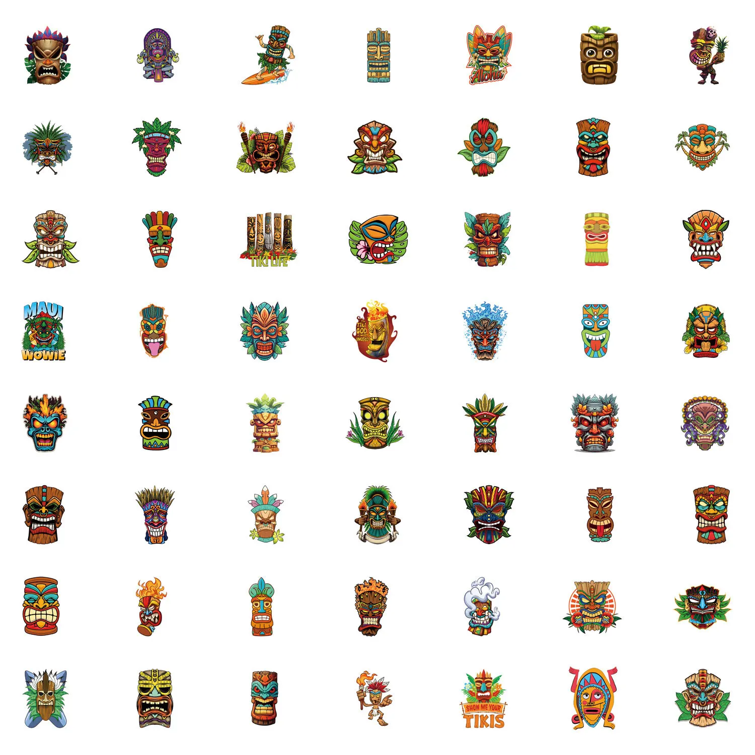 55 قطعة من ملصقات الرسوم المتحركة Tiki Mask Totem Graffiti المقاومة للماء DIY للهاتف المحمول والأمتعة والجيتار وملصقات كأس الكمبيوتر المحمول