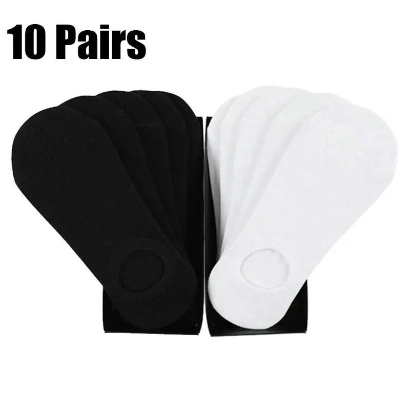 Meias respirável de cor pura masculina, meias antiderrapantes de silicone, finas meias de algodão invisível de alta qualidade, 5 pares, 10 pares, 20 pares