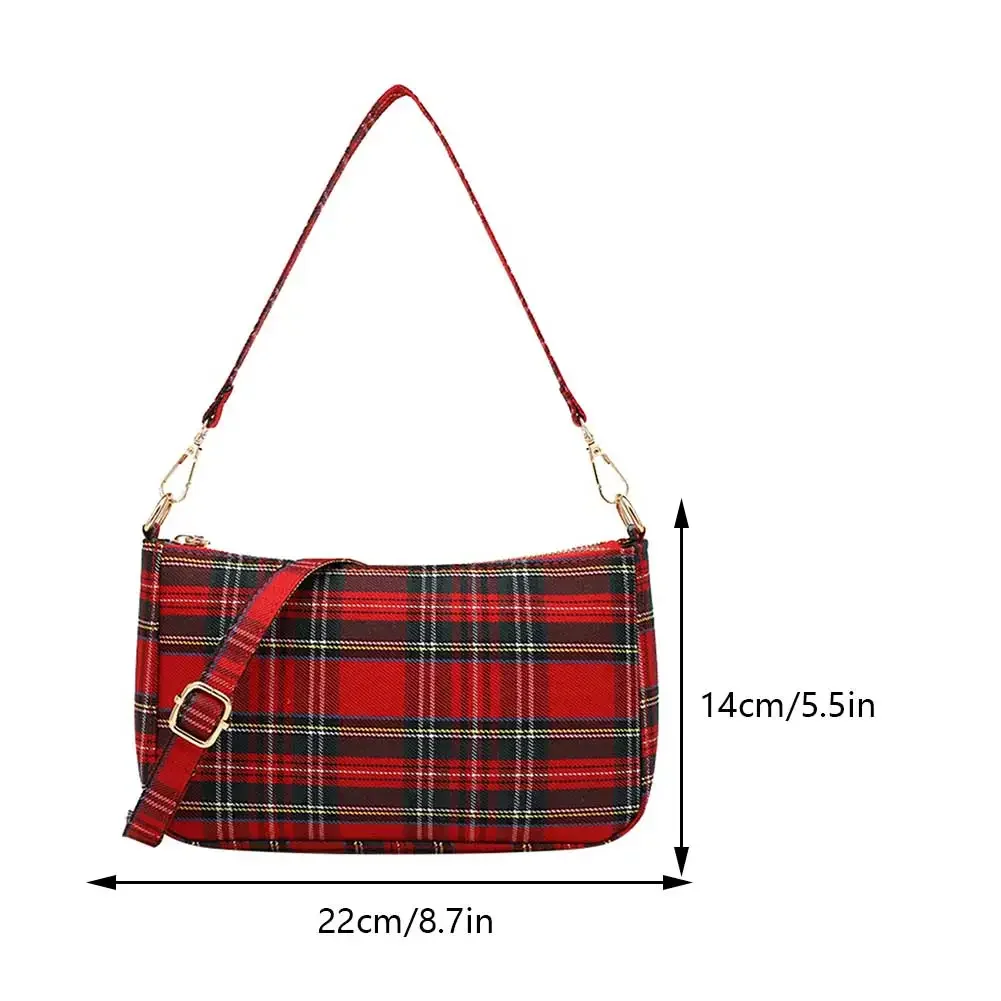 Damska modna torba na ramię Punk Tartan Check Stylowa torba na dojazdy Prosta torba w kratę z 2-paskami Tote Handbag