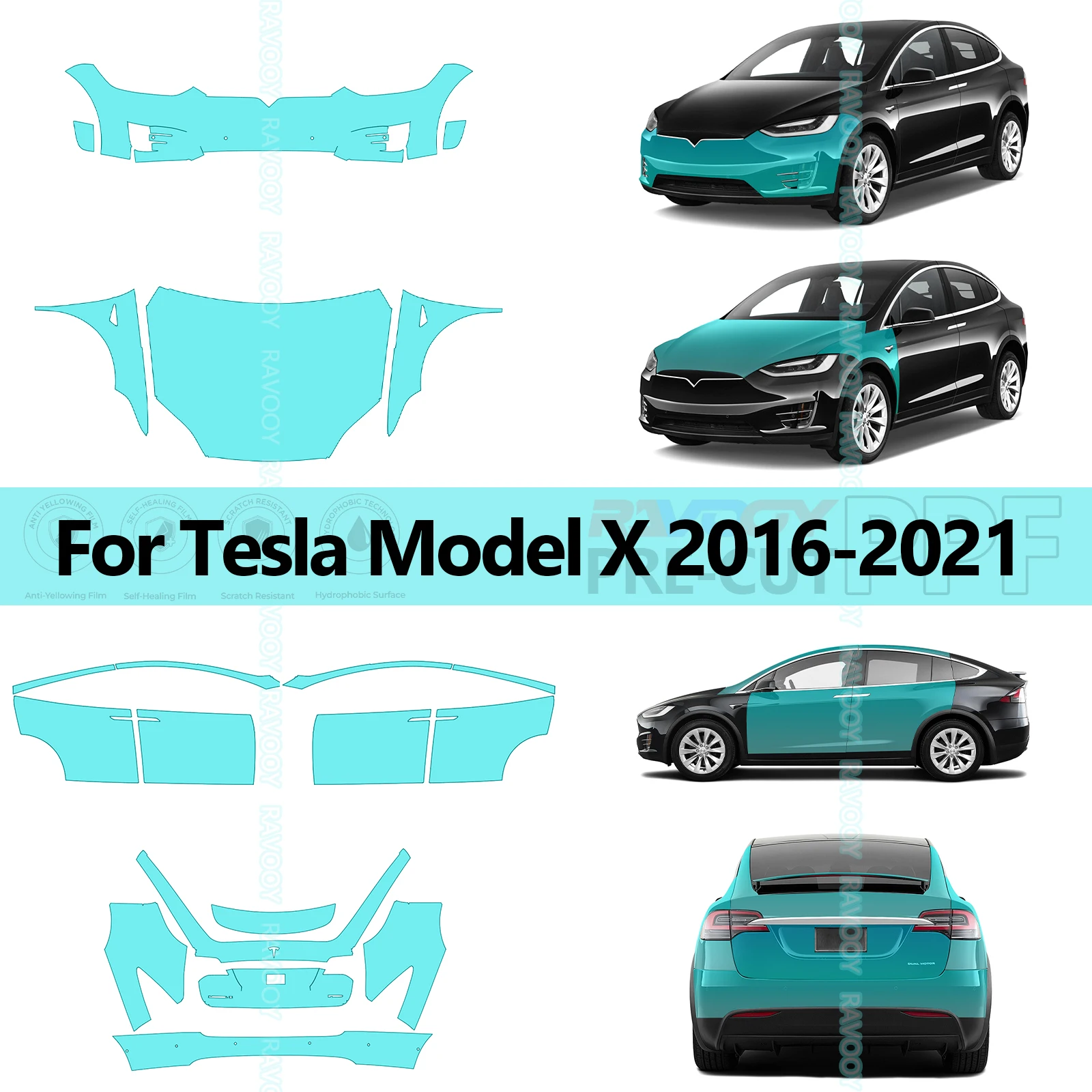 

For Tesla Model X 2016-2021 8.5Mil Precut PPF Full Vehicle Paint Protection Film TPU PPF Film Clear Bra