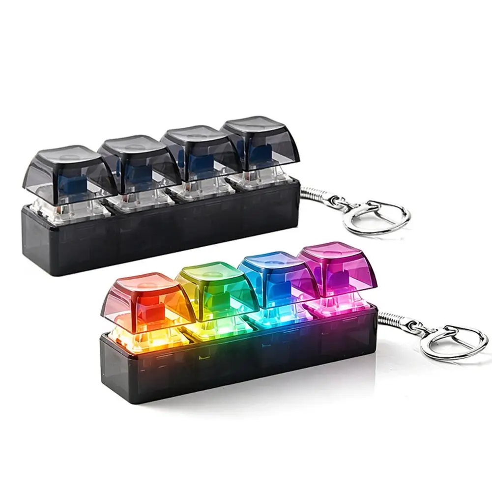 1Pcs LED Keyboard Keychain Fidget Toys For Adults RGB 4-Button Keys Keyboard Keycaps Fidget Toy For Stress Relief Keyboard Cap