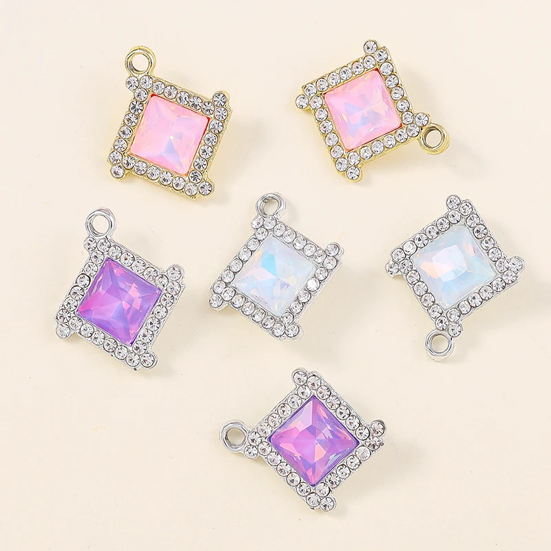10 Stück Funkelnde Strass-Geometrie-Anhänger, Kristall-Quadrat-Charms für Halsketten, Armbänder, Ohrringe, DIY-Quadrat-Rhombus-Anhänger
