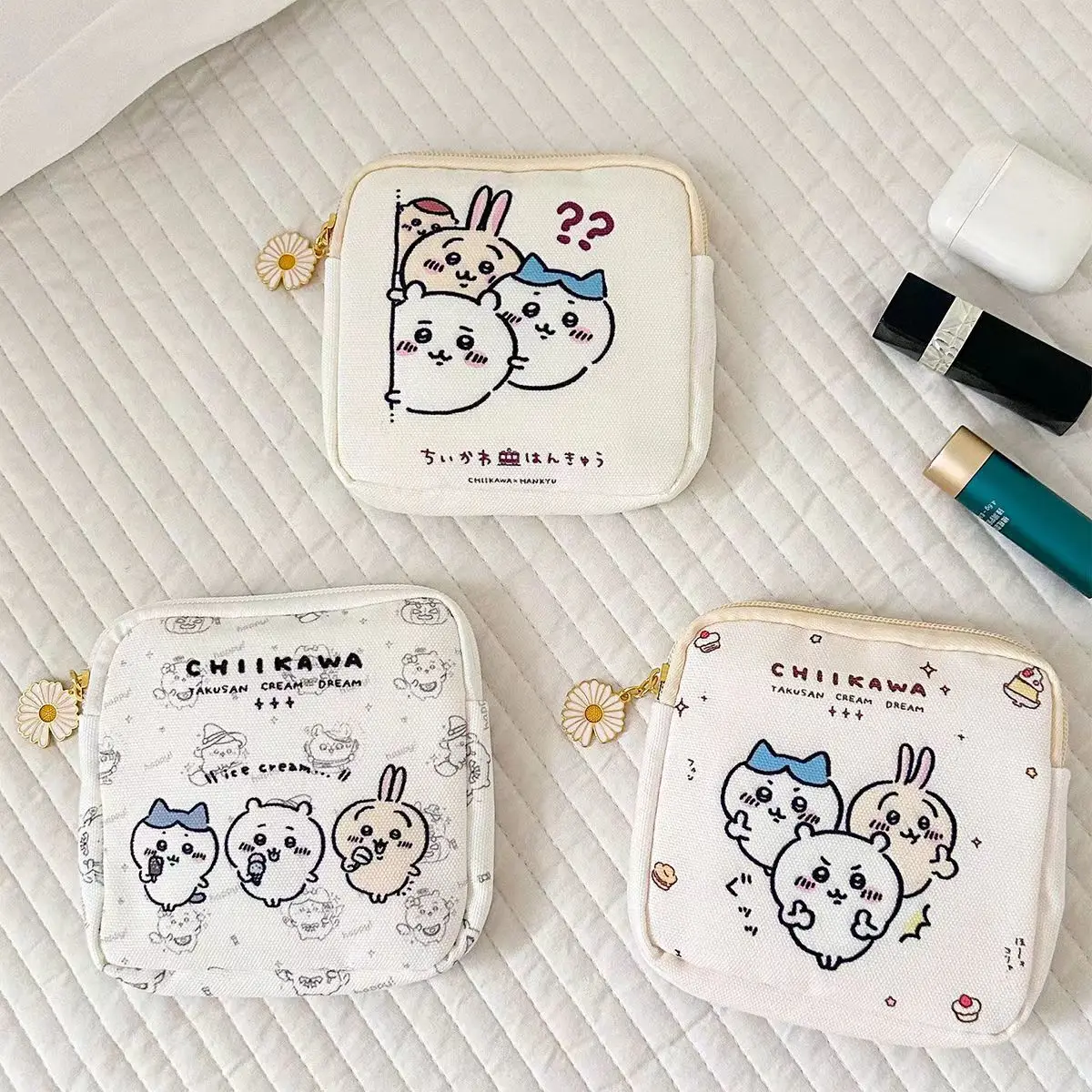 New Chiikawa girls portable sanitary napkin large-capacity storage bag for students - cute canvas bag for storing small items