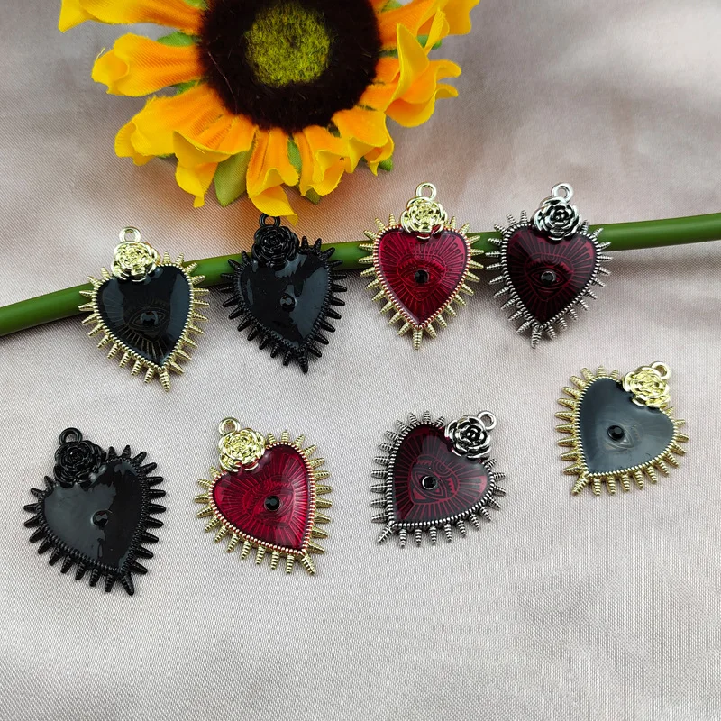 

MuhNa 10pcs Gothic Style Alloy Jewelry Accessories Rose Eyes Heart Shape Charms Pendant DIY Keychain Bracelet Earring Floating
