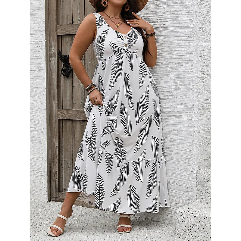 Strap 2025 Summer Printed Sleeveless Long Dress for Vacation, Loose and Casual Women's Dress Party Summer Elegantes Casual Y2k