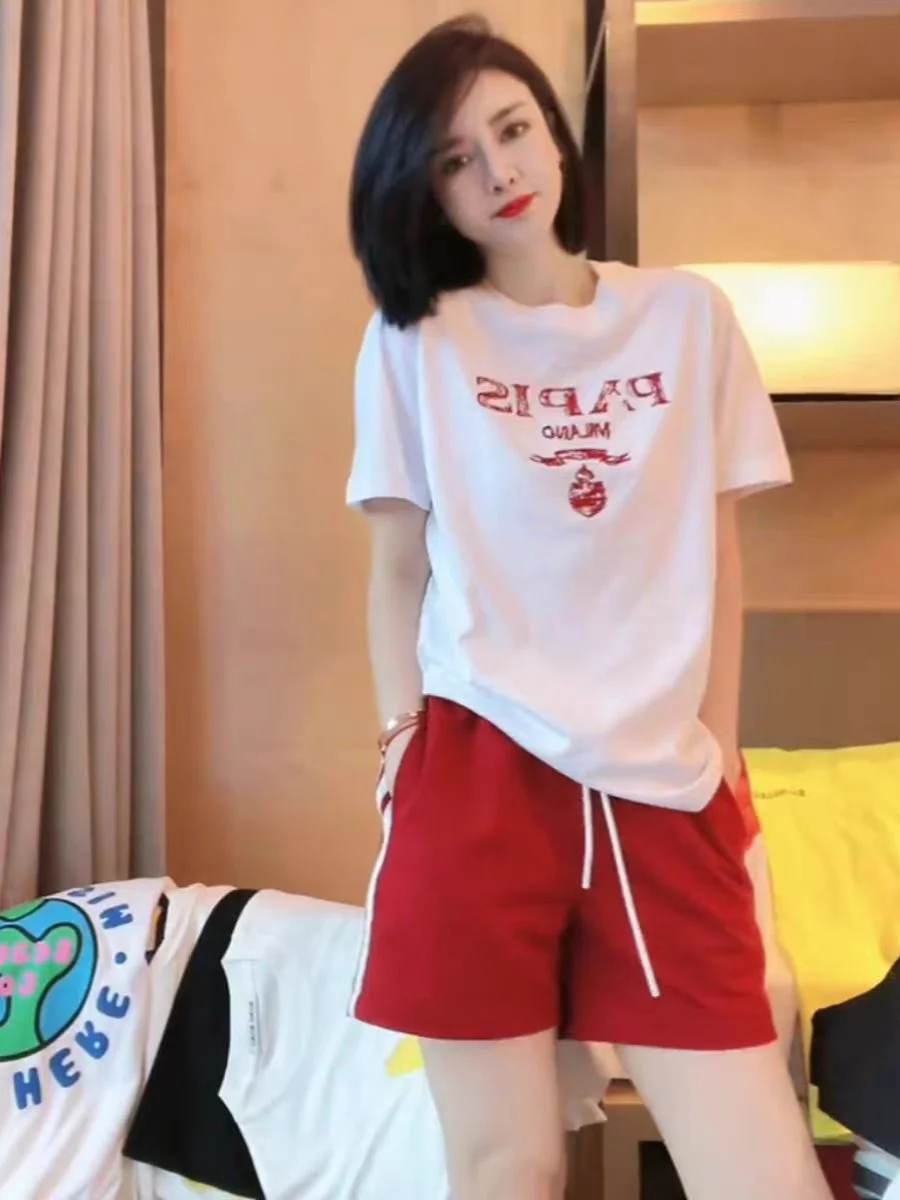 

Summer New Style Casual Letter Short Pants Set Women's Thin Loose Small Size Sports Wear Two Piece Set Trendy Brand