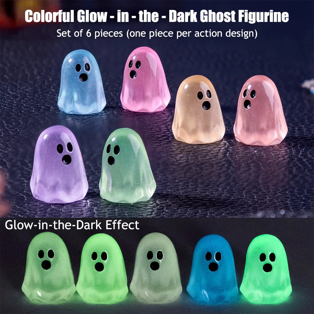 

Colorful Glow Ghost Figurine Car Desk Office Decor Holiday Atmosphere Ornament Multi-Color Luminous Model Creative Funny Gift