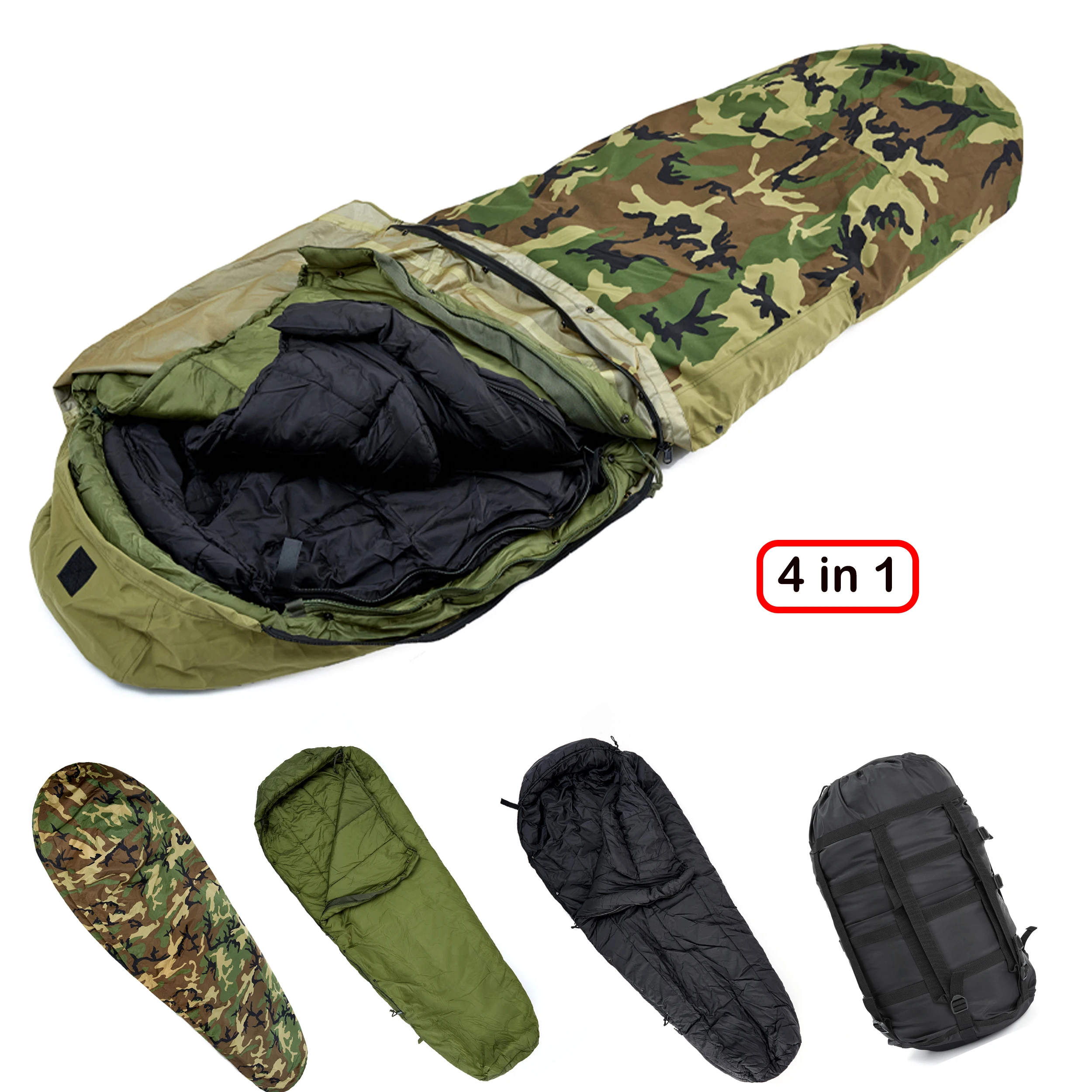 MT Army Military Modular Sleeping Bags System All-Season Waterproof Tactical 4-Piece with Multi-Layer & Bivy Cover Multicam