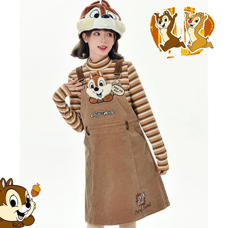 

Милое студенческое ретро очаровательное платье на подтяжках с героями мультфильмов Диснея, креативное осенне-зимнее вельветовое платье в подарок