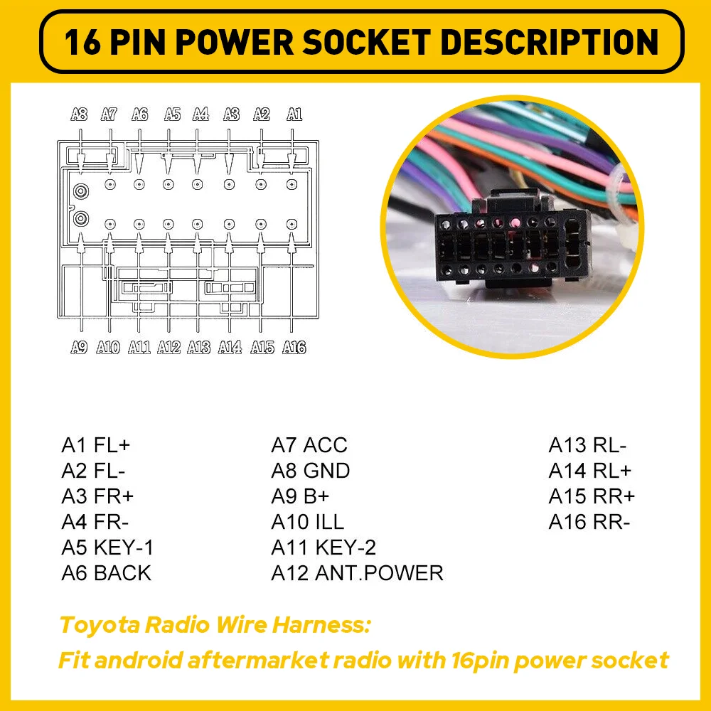 For Toyota AMP Car Stereo Radio Power Harness Cable Wire Adapter Kit JBL AMP Car Android Player Radio Adapter Power Connector