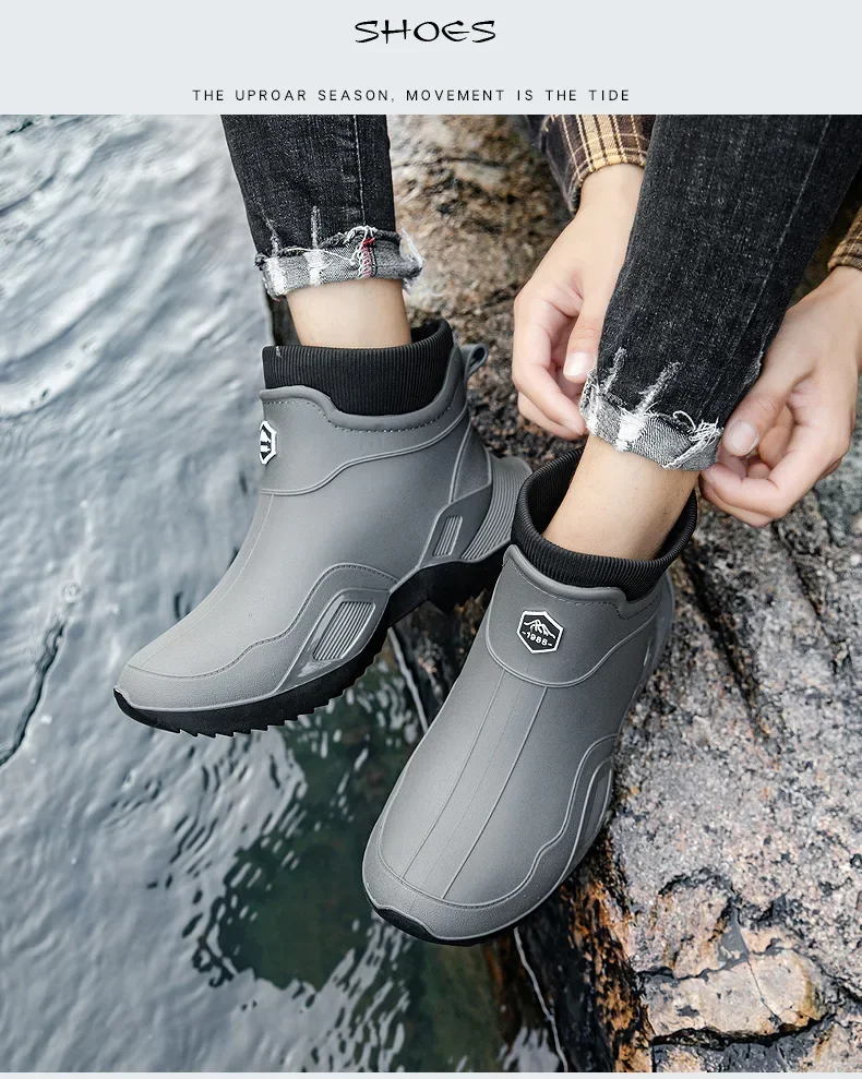 Unisex Kurze Regenstiefel Rutschfest Verstärktes PVC-Material Runde Zehenkappe Knöchelhoch Paarstiefel für Frühling und Sommer Wasserschuhe – Detail 24