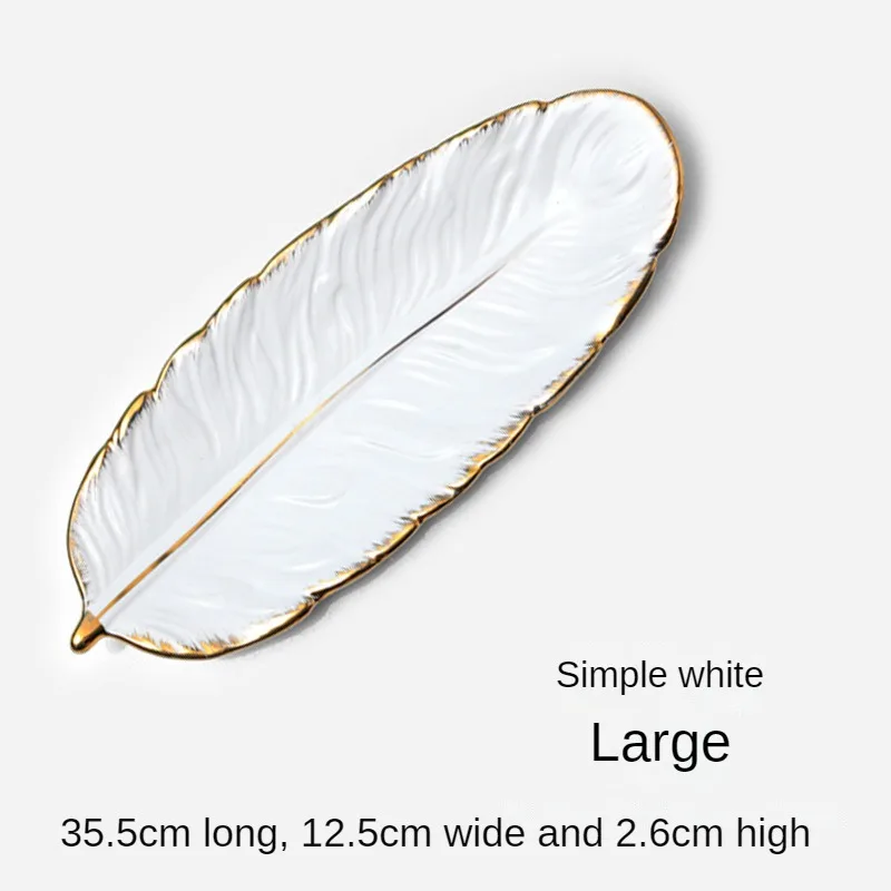 Nordic Light Luxury Phnom Penh Ceramic Dessert Plate Dark Green Feather Tray Banana Leaf Shaped Dish Jewelry Storage Plates