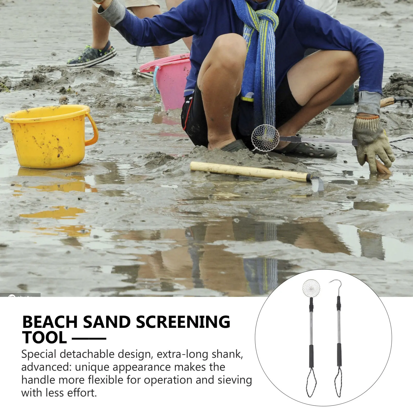 

1 комплект, комплект сито для песка, пляжный совок, совок для ракушек, многоразовая телескопическая лопата для песочного фильтра для ракушек, камней, пляжного сито