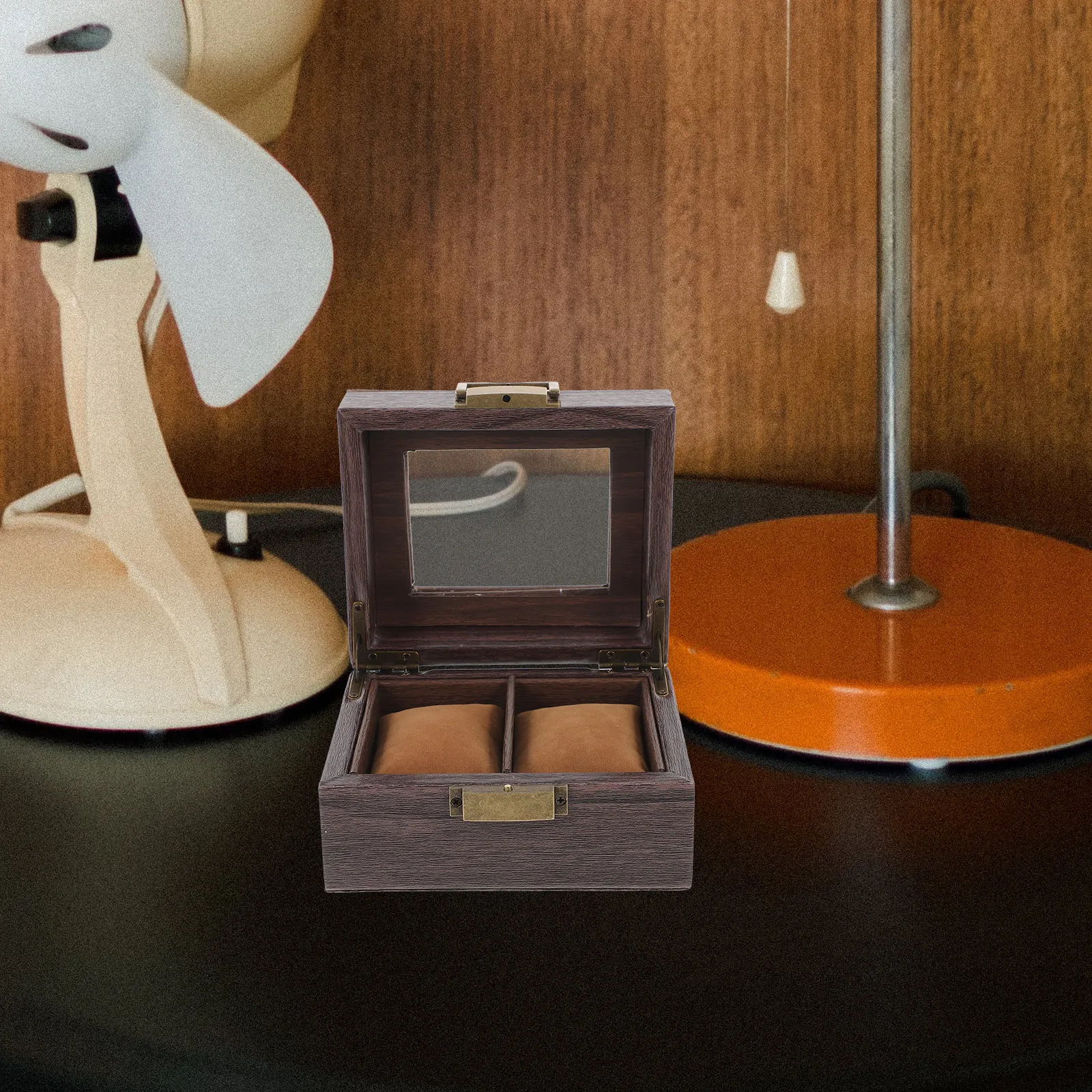 

Retro Wood Jewelry Box Small Compact Vintage Jewelry Organizer with Clear Lid Desktop Trinket Case Storage for Rings Earrings