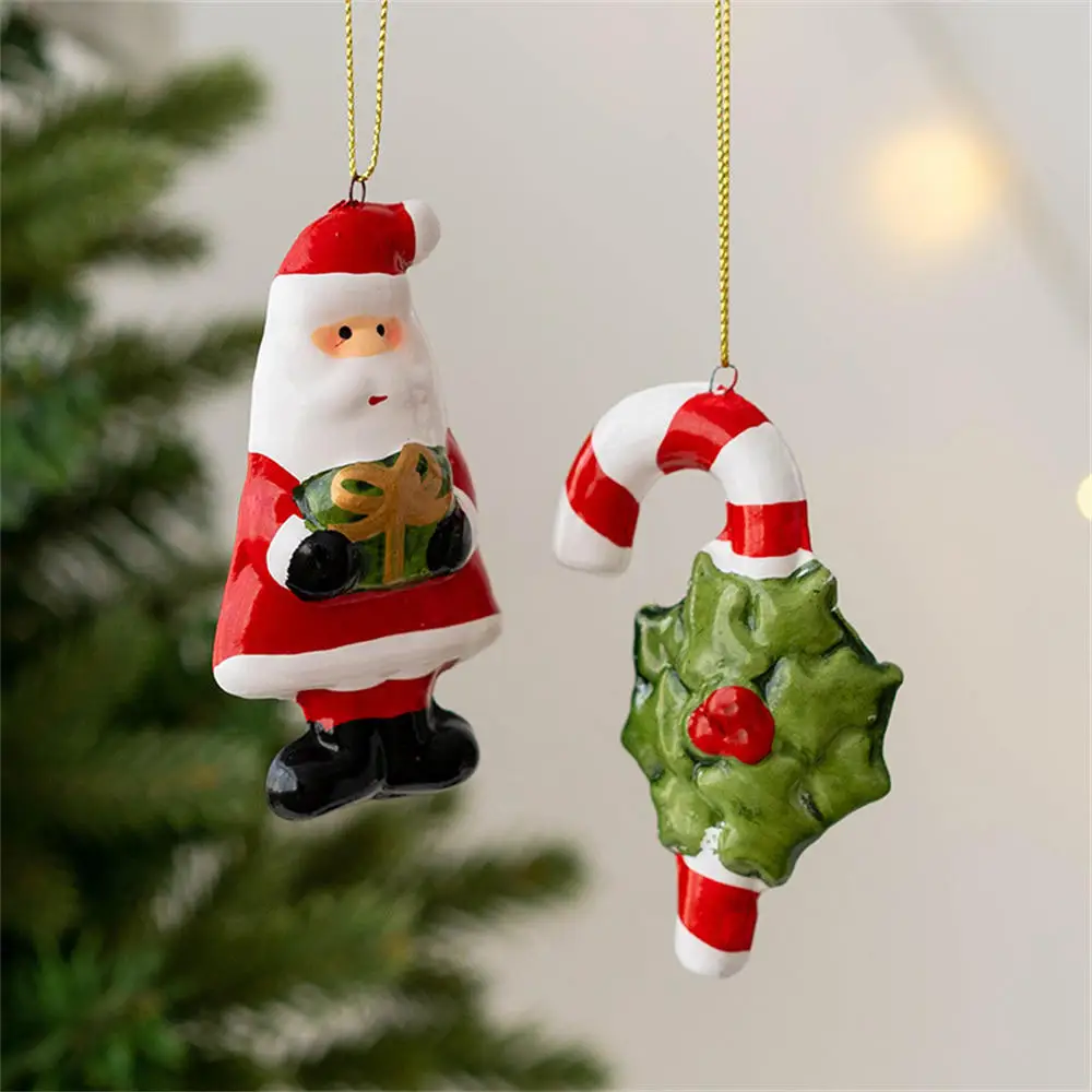 Christmas Decoration Ceramic Mini House Pendant For Christmas Tree Decoration White Xmas Tree Snowman Elk Luxury Small Ornaments view 6