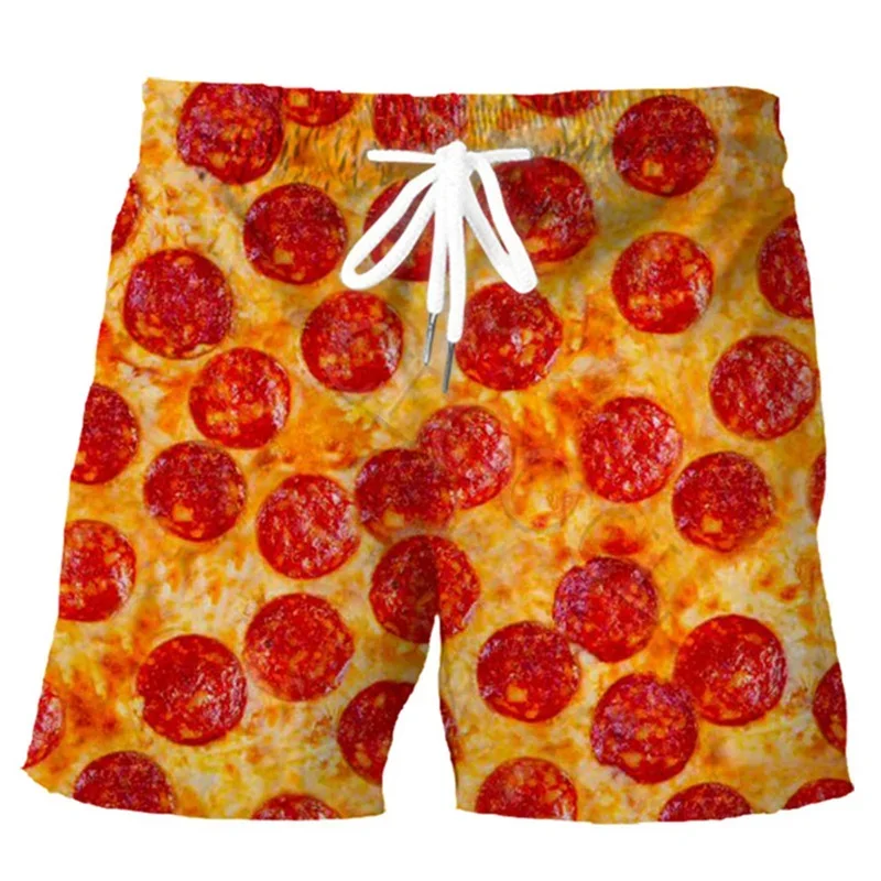 Full Print Sausages Food Graphic Beach Shorts For Men 3D Cheese Printed Elastic Waist Board Ice Shorts Trunks Swimsuit Homme