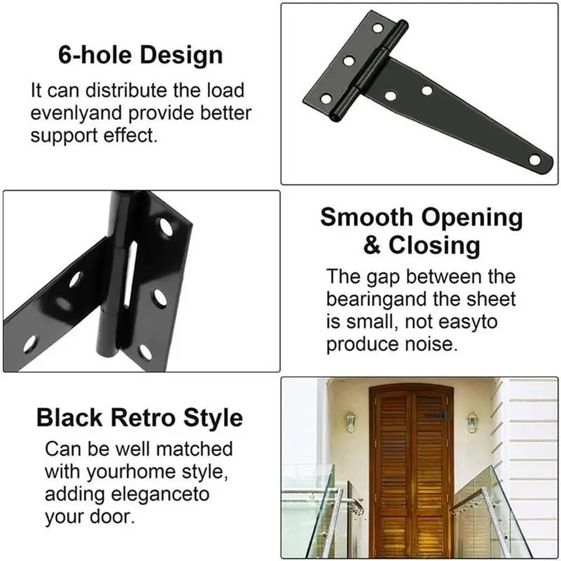 4pcs Heavy Duty T Straps Hinges Rustproof T Straps Hinges for Shed & Barn door 