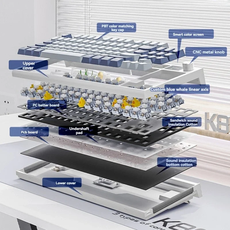 Imagem -04 - Ataque Tubarão-teclado Mecânico sem Fio para Jogos K86 75 Estrutura de Junta Layout Rgb Hot Swap Tri-mode Hangul Russo