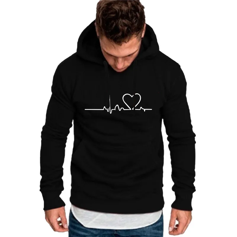 

New Women Casual Hoodies Autumn/Winter Heartbeat Print Men Loose Hoodies Couple Sweatshirts Ladies Hooded Tops Streetwear
