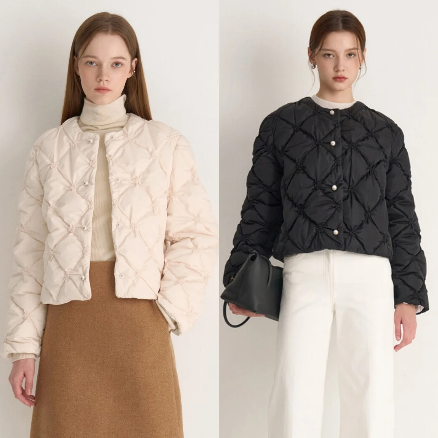 

Slimming Effect Lightweight Goose down Coat Embroidery Process round Neck Commuter Versatile Outerwear Korean Style Long Sleeve