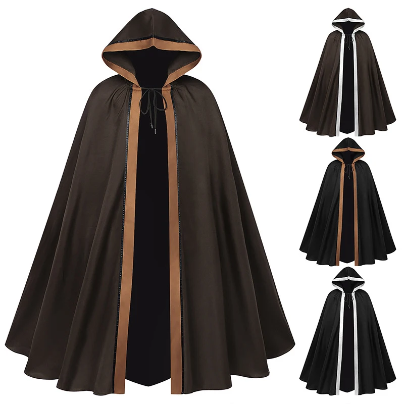 

POS Halloween Men And Women's Black Cool Warrior Cloak Role Play Cloak Robe Hooded Adult Costume Party Cloak Performance Costume