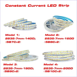 50meters or 100meters (3 solder joints) 2835-7mm-140D/160D/180D/200D 200mA LED strip constant current 3Colors LED ribbon