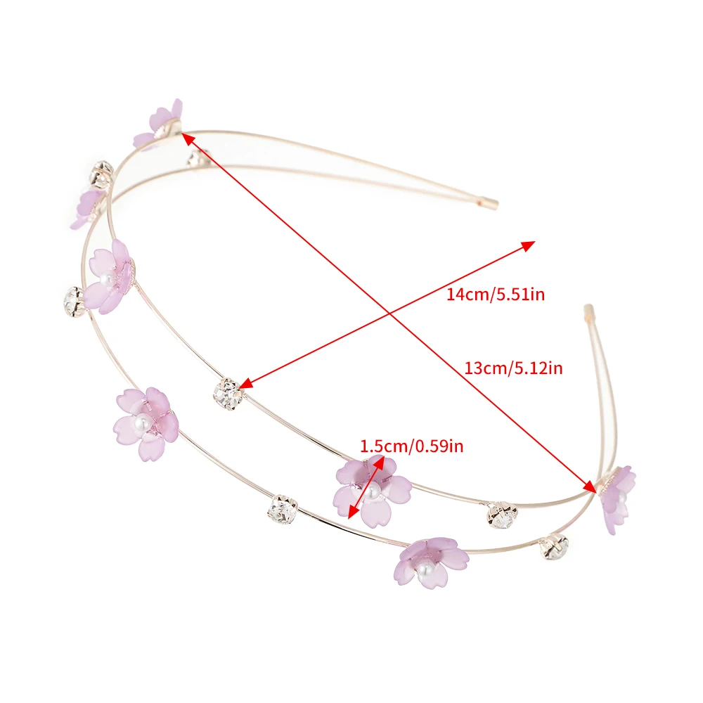 AWAYTR Double Layer Metal Hairband Flower Pearl Headband for Women Headwear Shiny Rhinestone Hair Band Hoop Hair Accessories