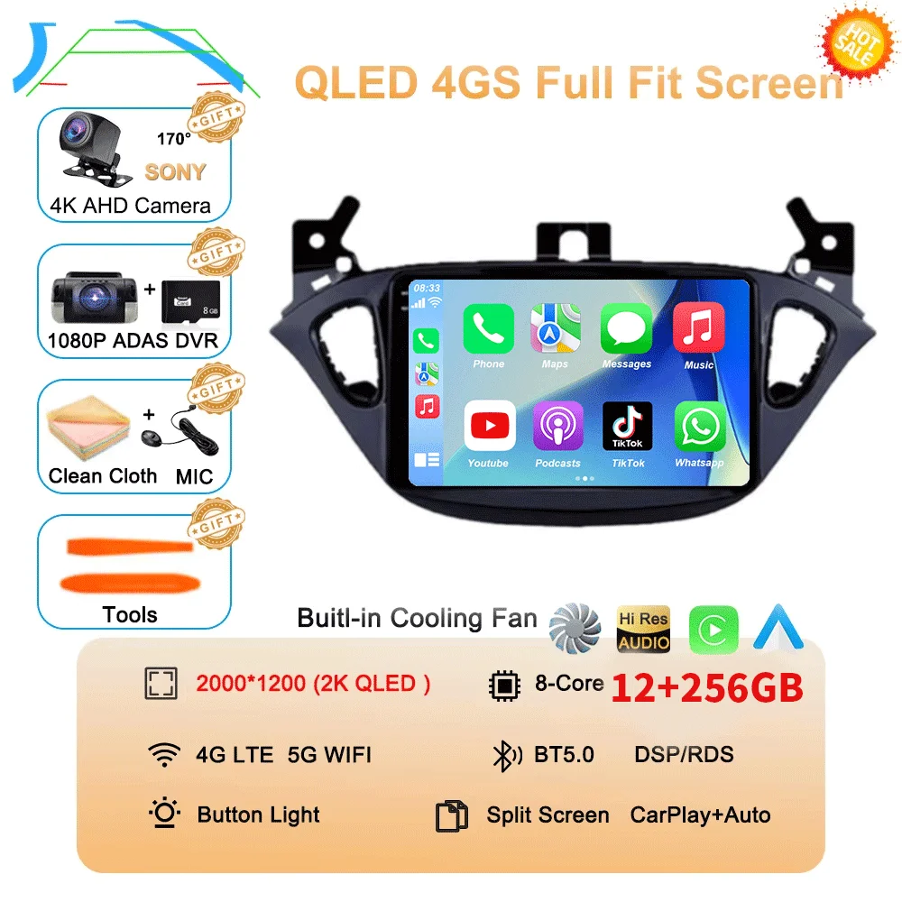 Android 16 Auto voor Opel Corsa E 2015-2019 voor Opel Adam 2013-2016 Multimedia Videospeler Radio Carplay Auto GPS WIFI+4G Stereo - afbeelding 1