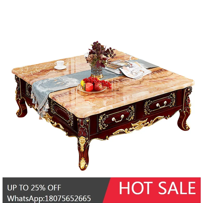 

HLZ European Style Tea Table Carved Square Luxury Villa Living Room Hotel Lobby Reception Tea Table