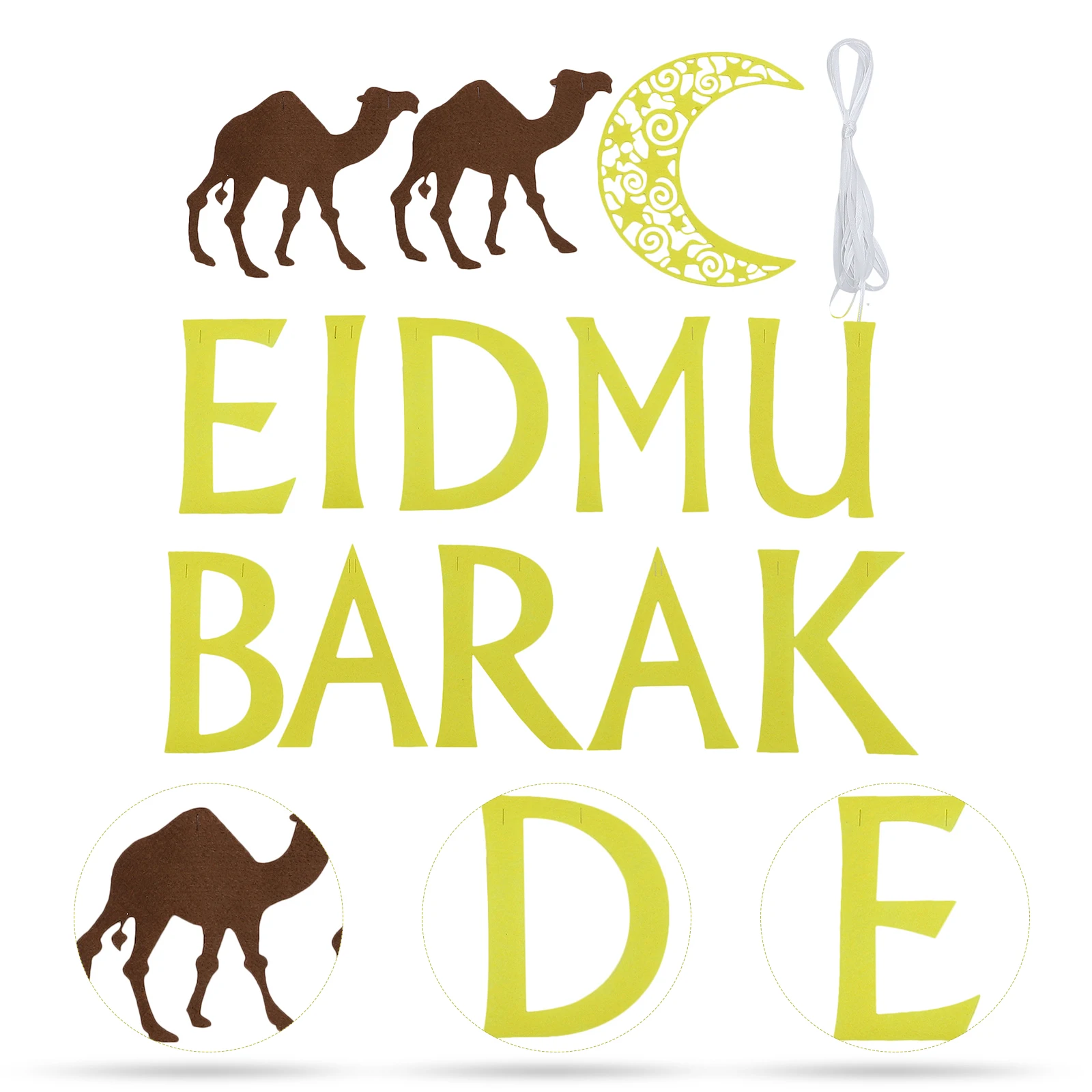 

1 set Non-Woven Bra Flag Eid Mubarak Party Banner Hanging Pendant Supplies Reusable String Pull Flags Festive Decorative Ceiling