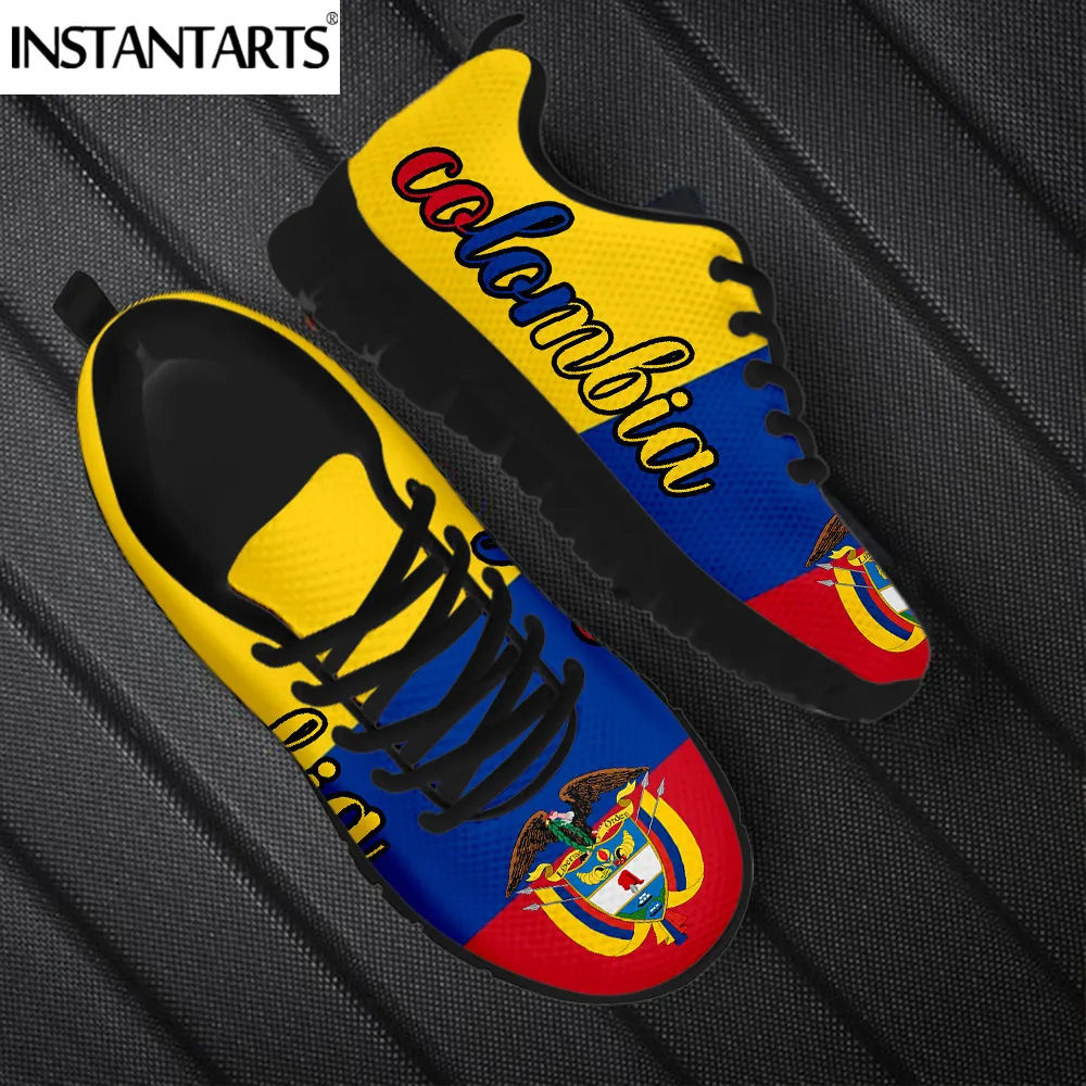 INSTANTARTS New Arrival Men Women Flats Shoes Colombia Flag Design Male Platform Lace Up Breathable Outdoor Gym Fitness Sneakers