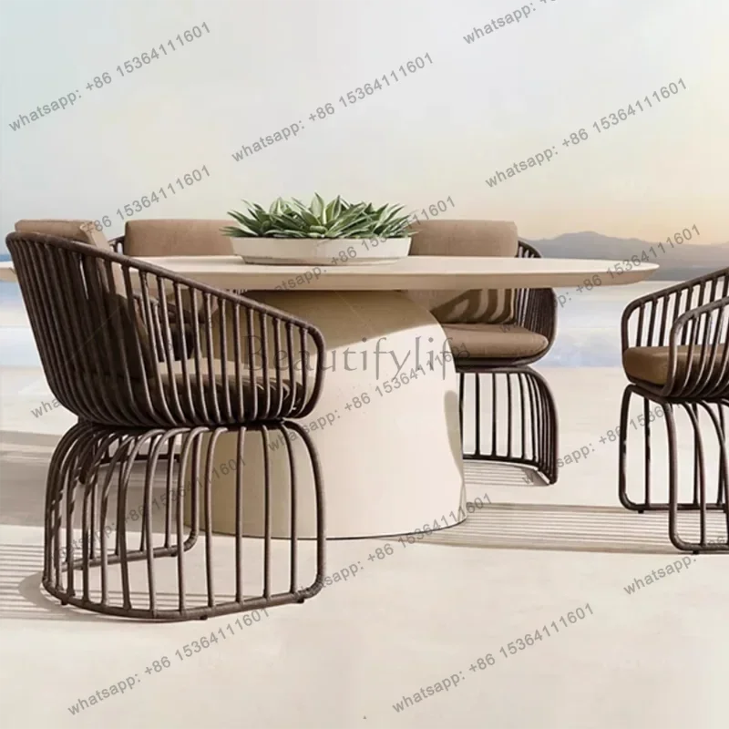 zj.Italian Style Waterproof and Sunscreen Designer Garden Sofas Rattan Weaving Modern Garden Sofa Art Outdoor Furniture Divano H