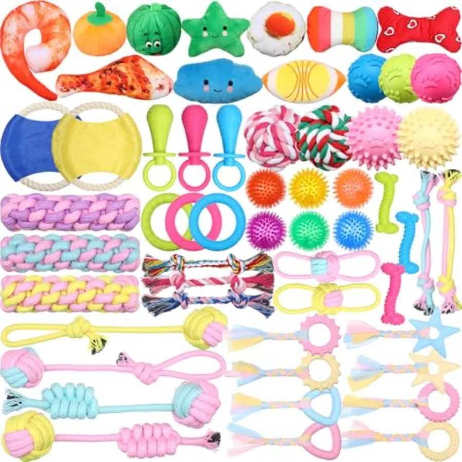 

Набор из 60 плюшевых игрушек для собак на День святого Валентина: пищащие игрушки, жевательные игрушки для щенков, милые шипованные мячи для прорезывания зубов, веревки для жевания для маленьких собак