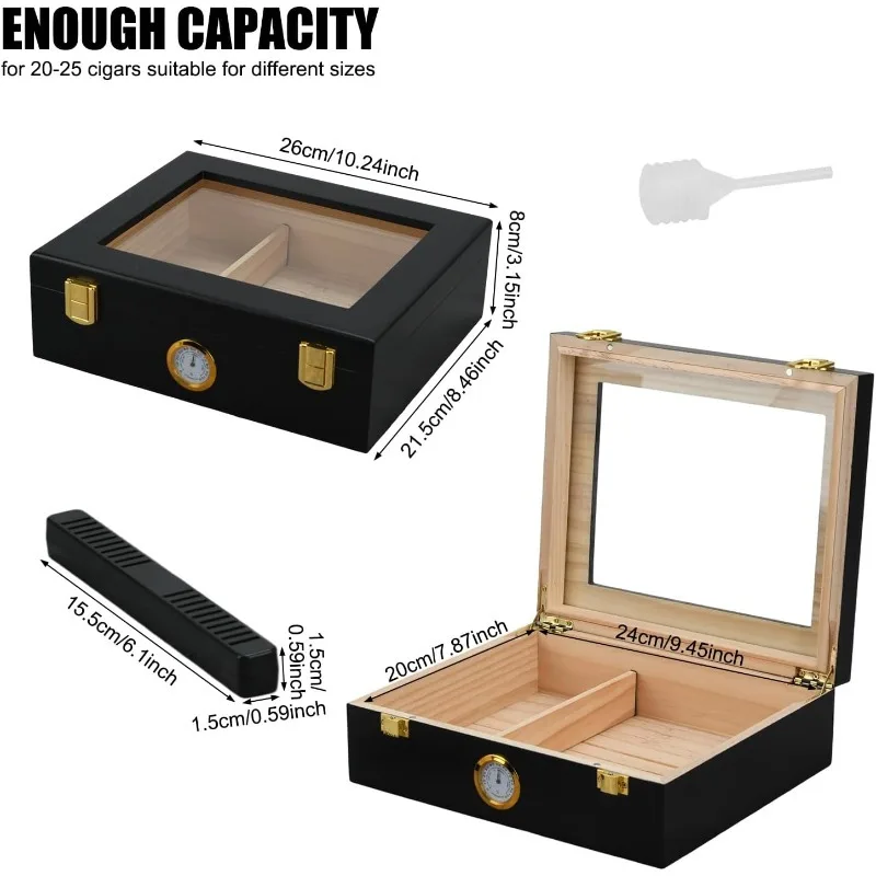 Wooden Cigar Box, Cigar Packaging Box, Temperature and Humidity Controlled Box, Transparent Glass Display Cigar Case