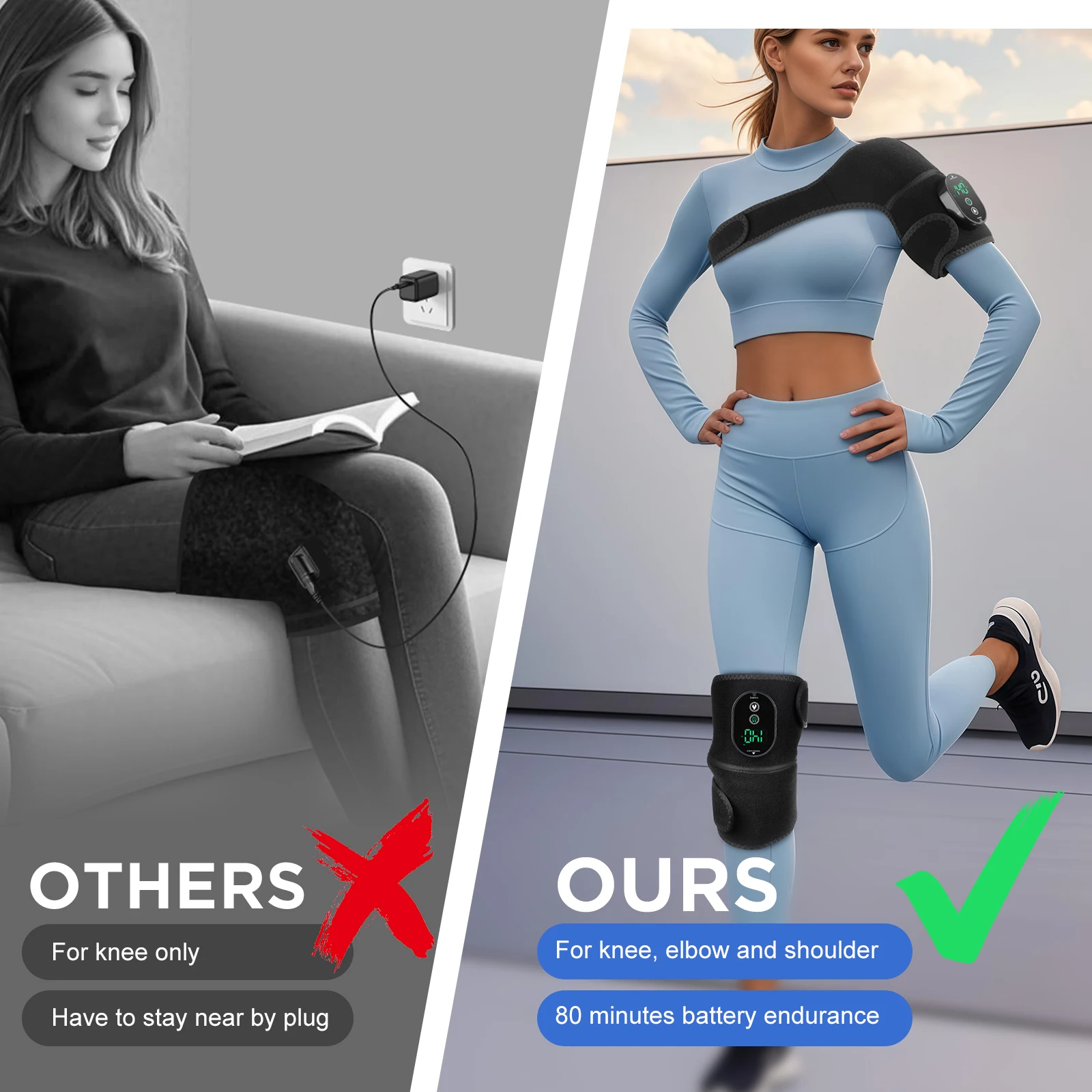 Heated Vibrating Knee Pads for Joint Far-infrared Knee,Shoulder & Elbow Pad 3 in 1 Brace Hot Compress USB Charging Warmer Strap