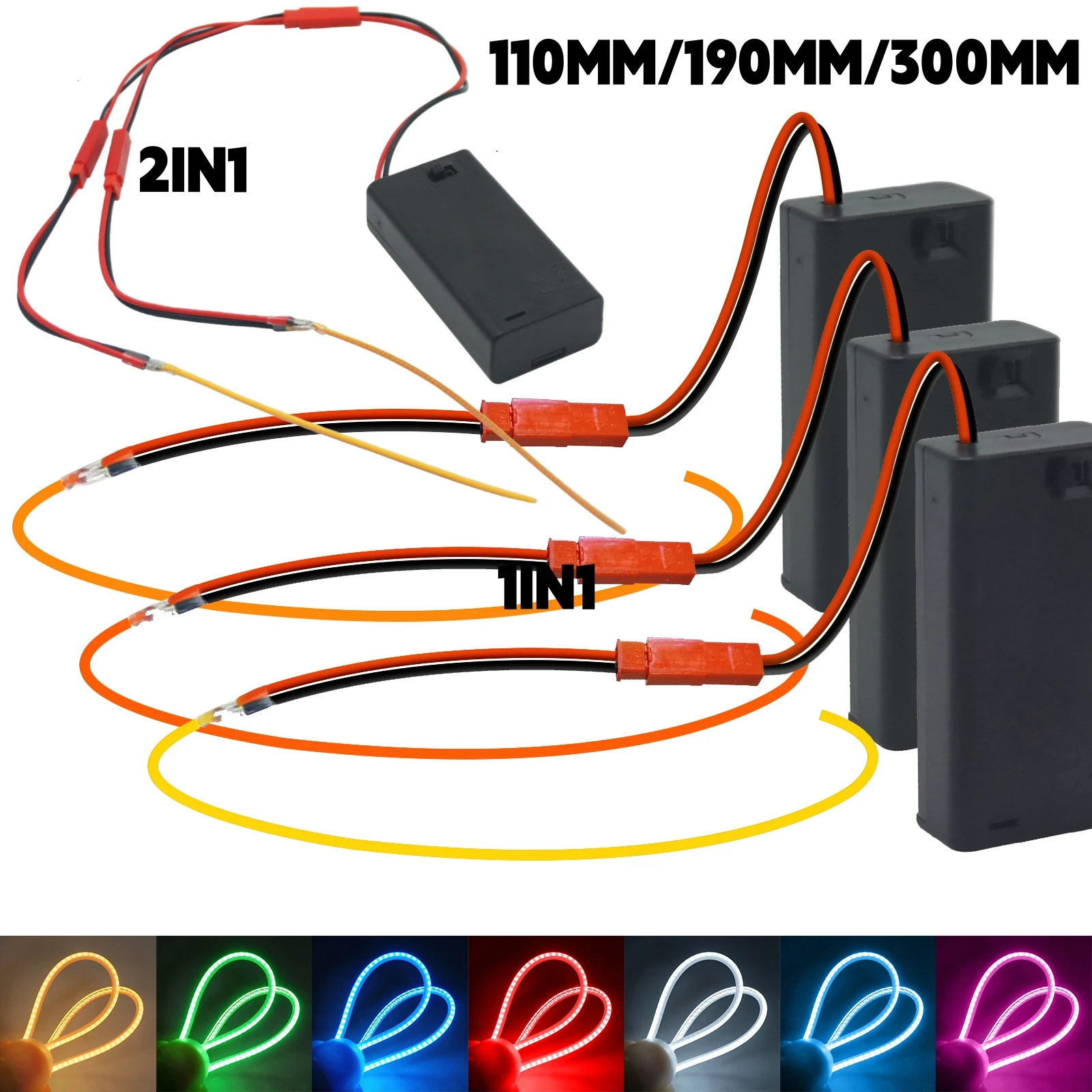 110MM 190MM 300MM Battery Powered LED Filament Flexible 360° Glowing Luminous Bendable DIY Creative Edison Bulb Lamp Parts Diode