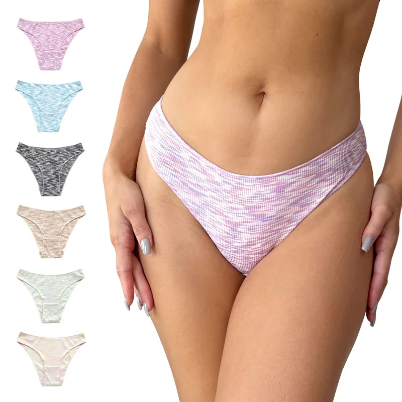 1 Pcs Seamless Women's Cotton Ribbed Low Waisted Thong Women's Sexy Bikini 6 Solid Color Girls S-XL Underwear