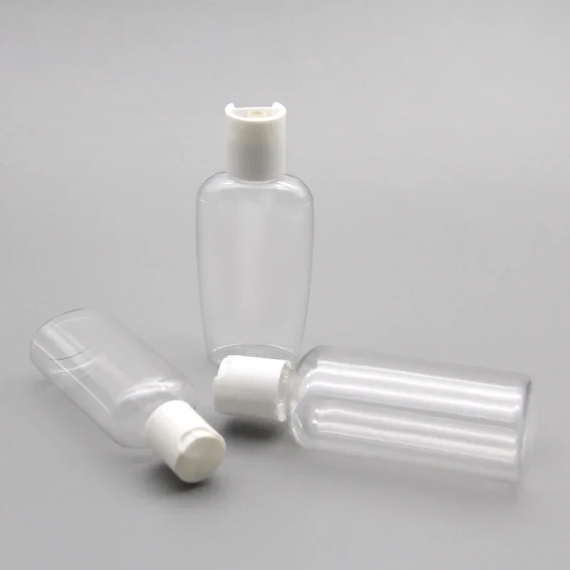 

Transparent 50ML 60ML 100ML 50pcs Disc Top Cap Bottles Makeup Empty Travel Plastic Flat Bottles For Liquid Lotion Cream Shampoo