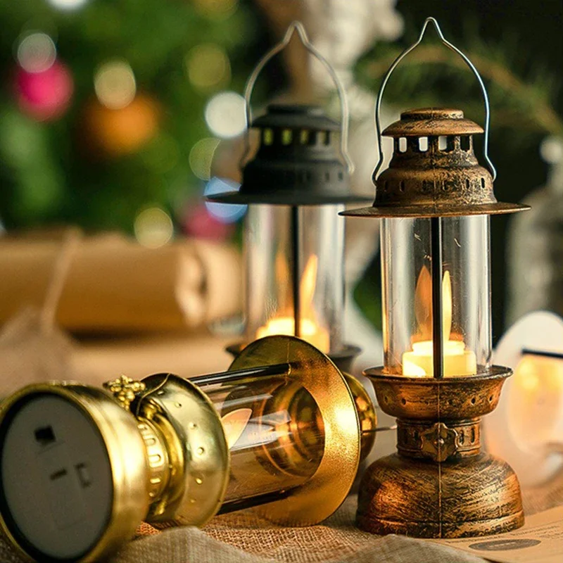 LED Retro Oil Night Lamp Multicolor Interior Decorative Desk Lamp Portable Wind Candle Lamps Decoration Kerosene Night Lights